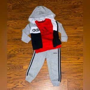 Adidas Hoodie/Jogger Set & Adidas AEROREADY Dry Fit Logo T-Shirt (3T)